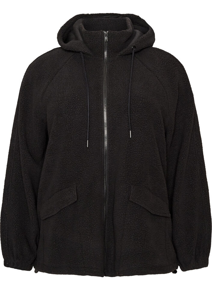 Veste teddy &agrave; capuche zipp&eacute;e, Noir, Packshot image number 0