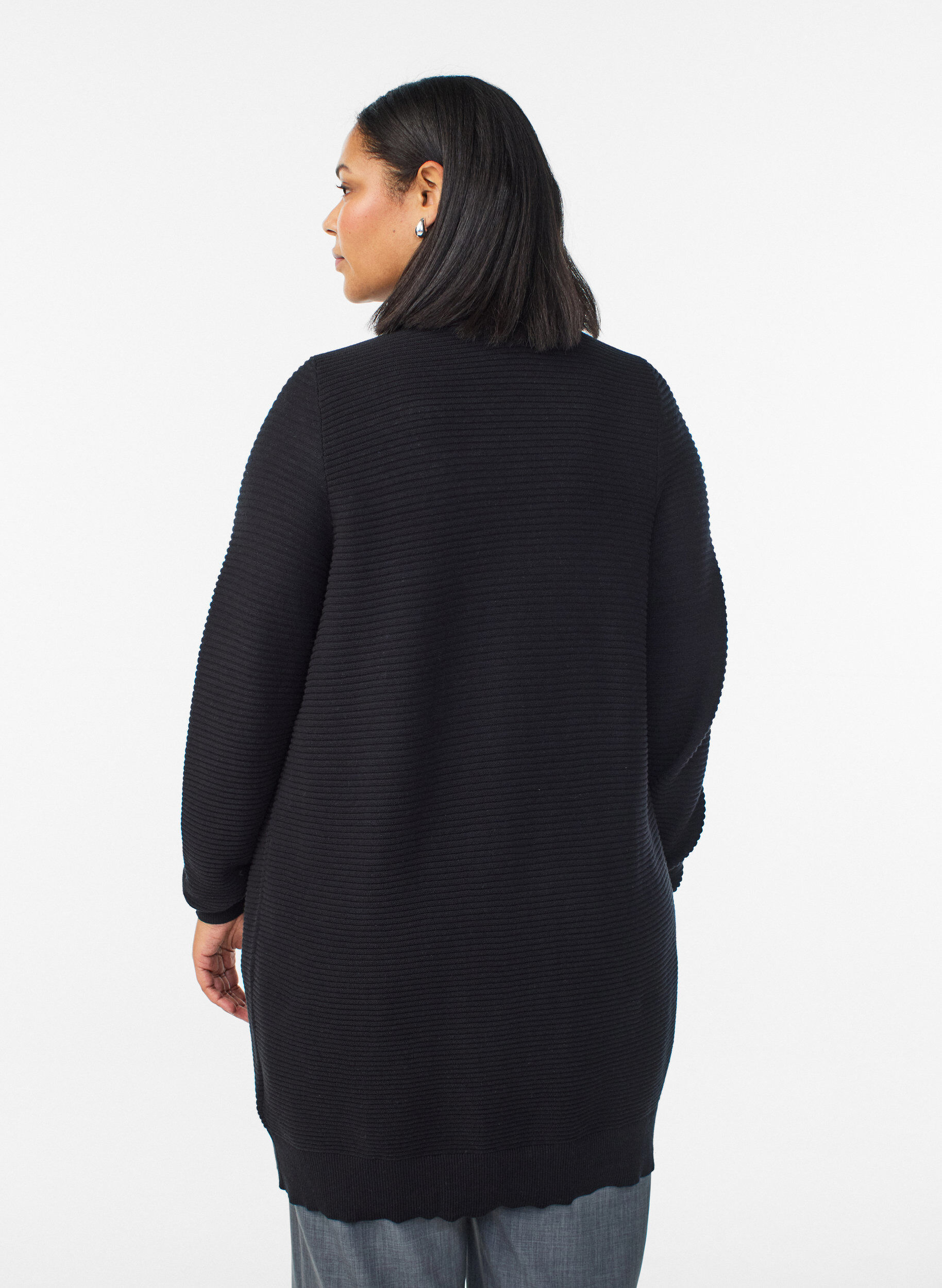 Zizzi Cardigan long c&ocirc;tel&eacute; en coton, Noir, Model image number 2