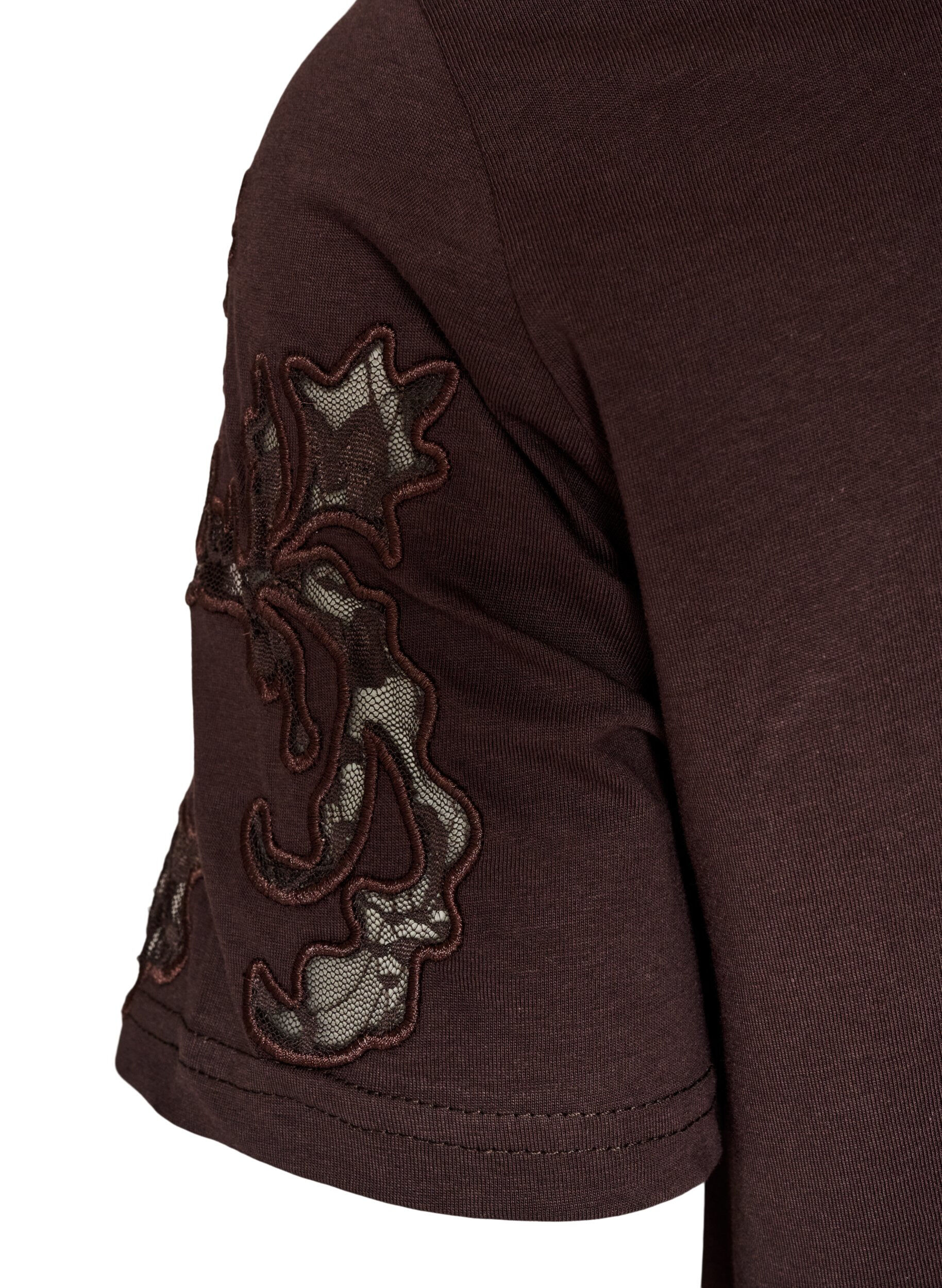 ZizziT-shirt en coton avec appliqu&eacute;s en dentelle, Marron, Packshot image number 3
