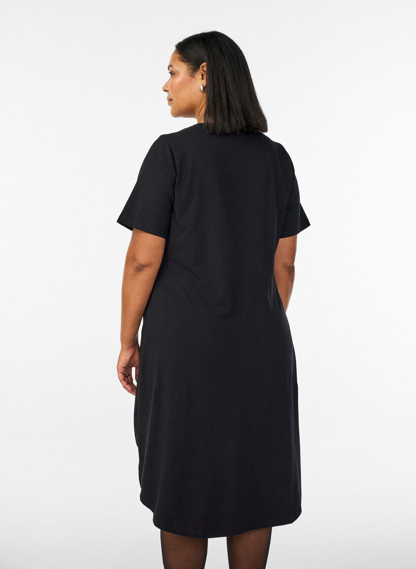 Robe en coton avec d&eacute;tail torsad&eacute;, Noir, Model image number 2