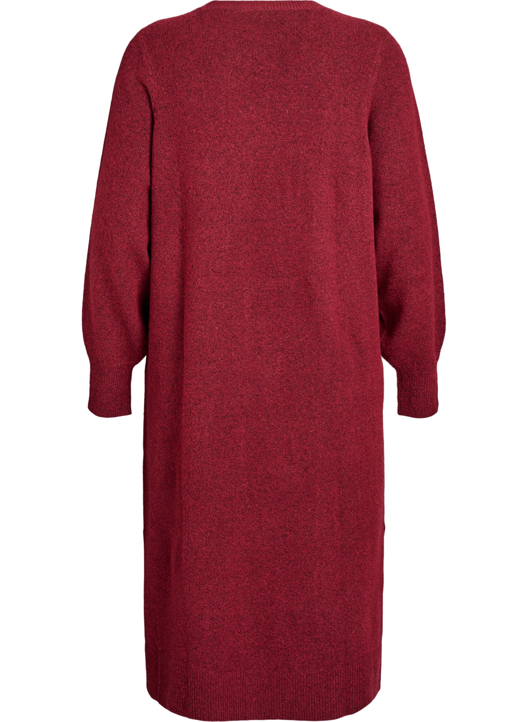 ZizziRobe en maille &agrave; manches longues et col V, Bordeaux, Packshot image number 1