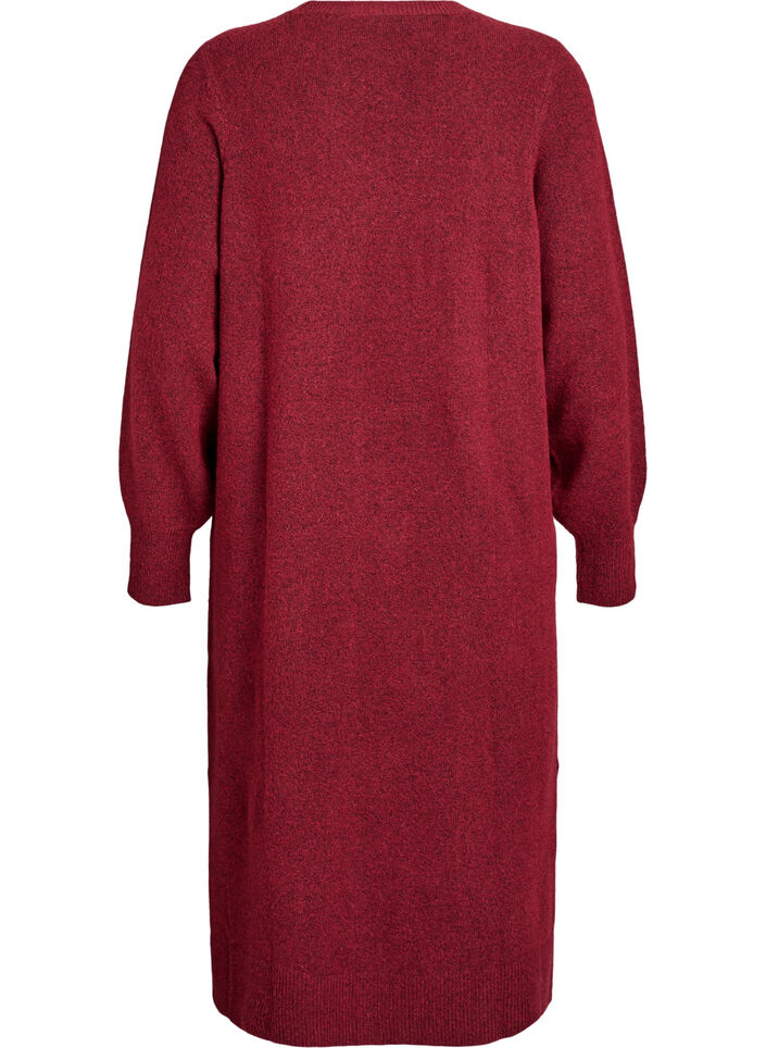 Robe en maille &agrave; manches longues et col V, Bordeaux, Packshot image number 1