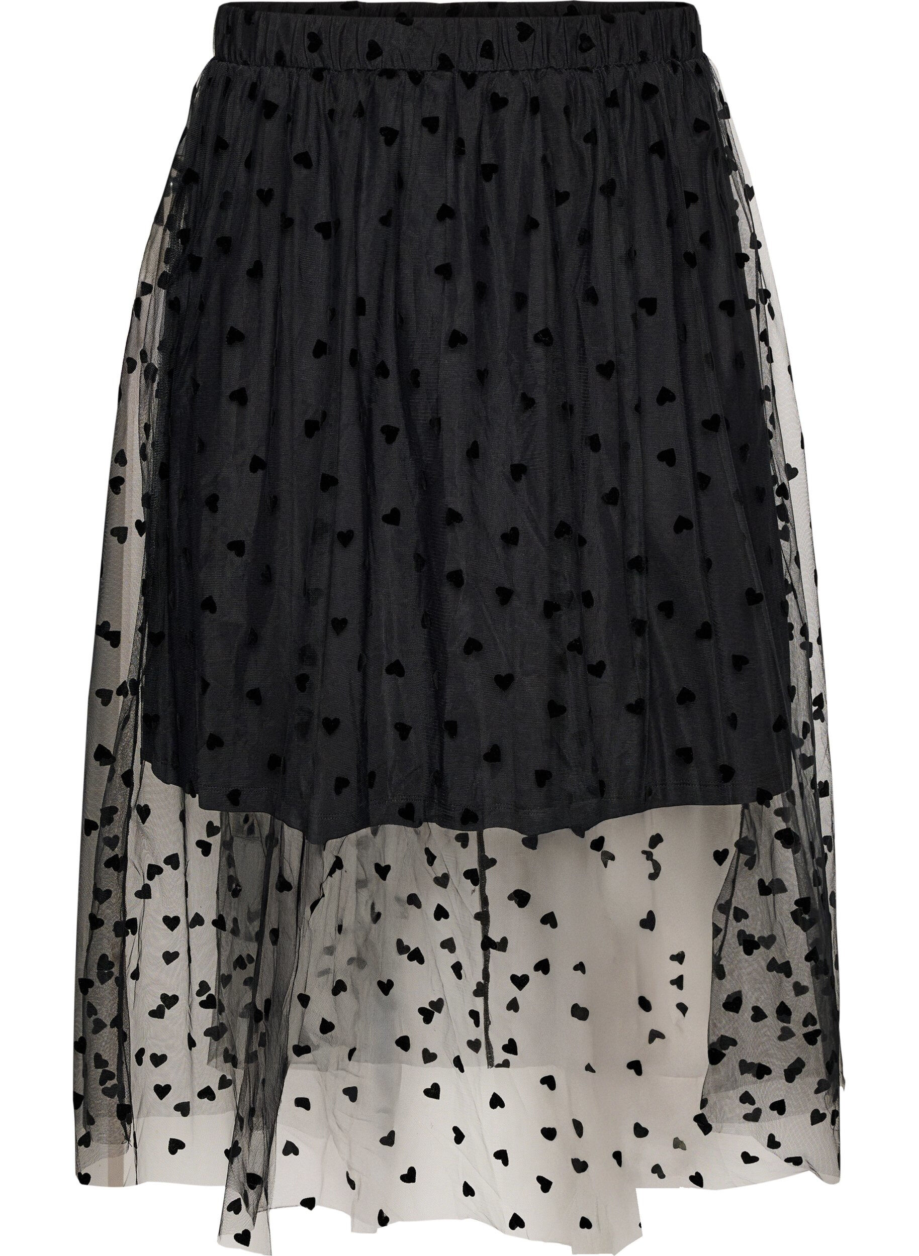 ZizziJupe midi en tulle avec des c&oelig;urs, Noir, Packshot image number 0