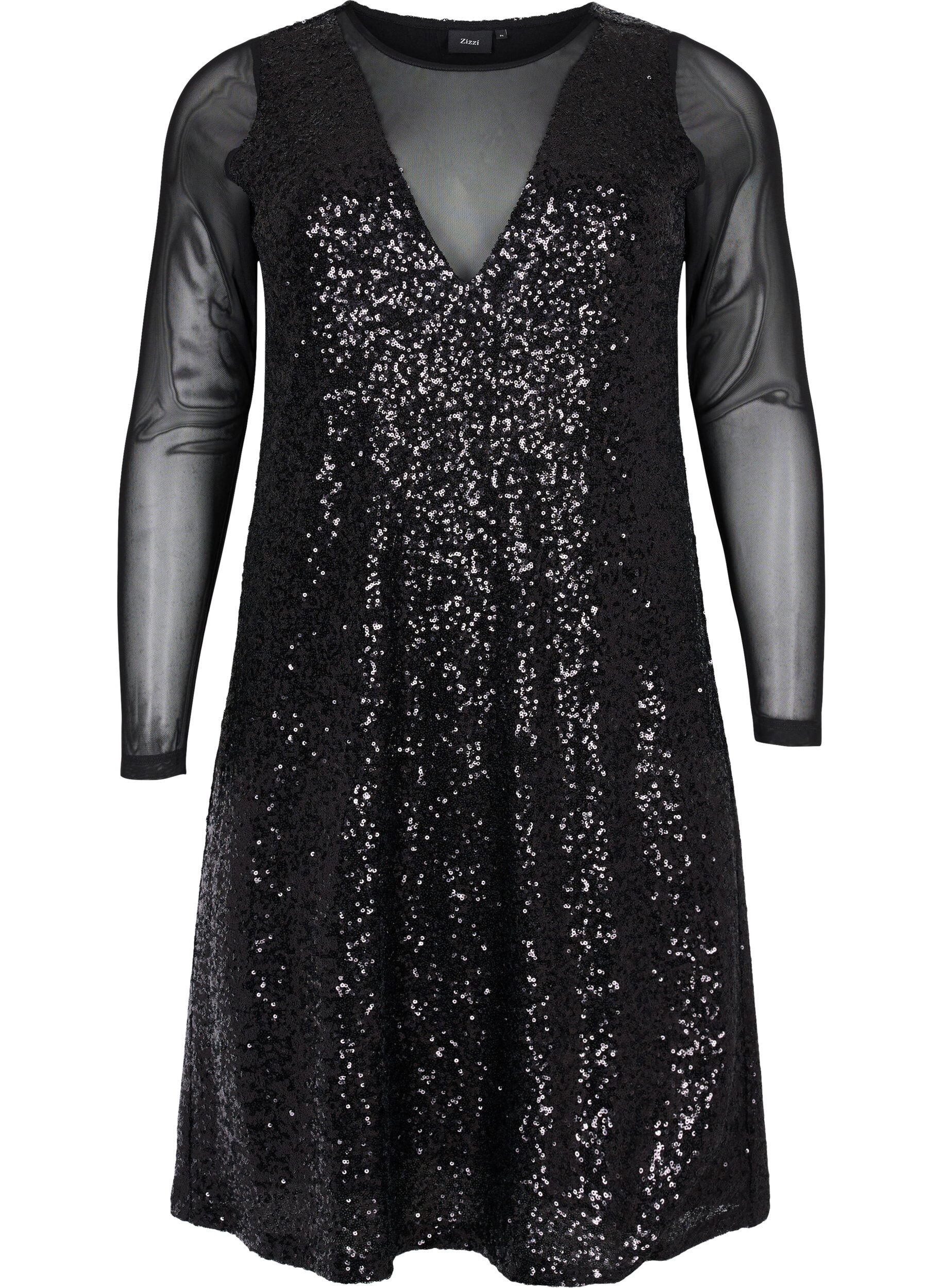 Zizzi Robe &agrave; paillettes &agrave; manches longues, Black, Packshot image number 0