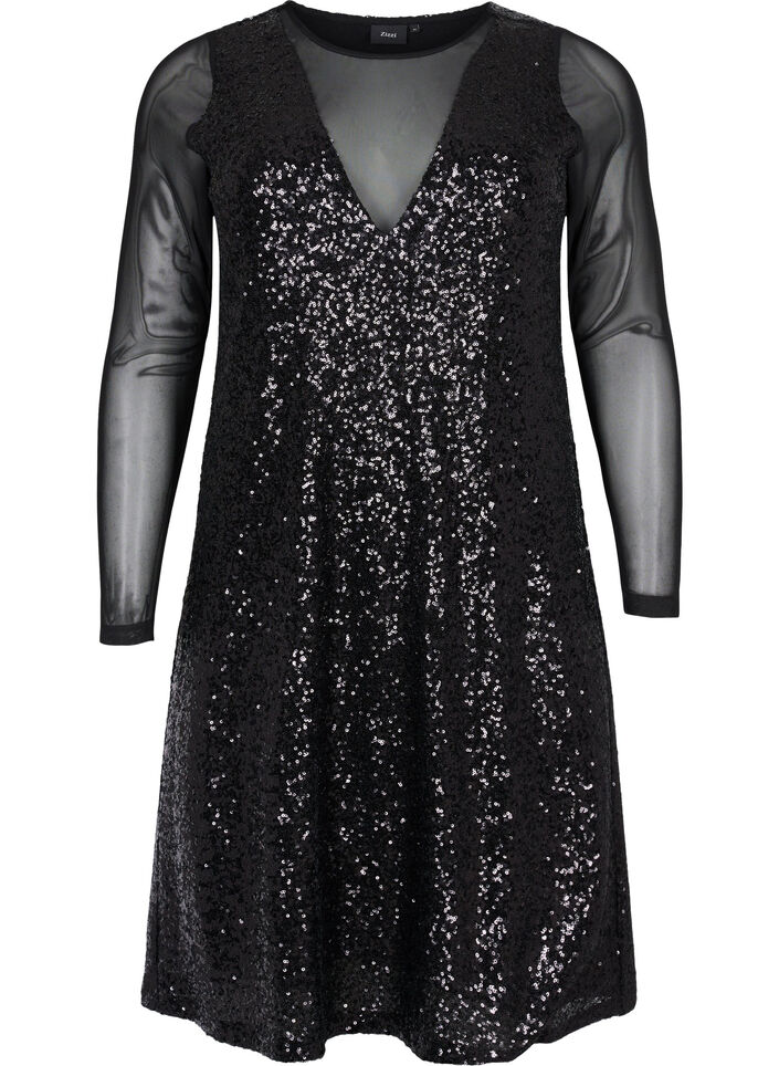 Robe à paillettes à manches longues, Black, Packshot image number 0