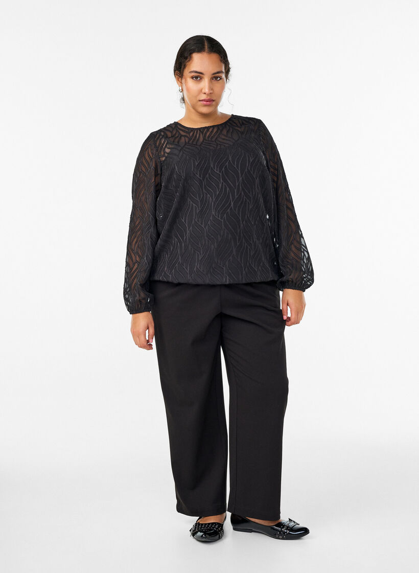 Blouse en mousseline avec un motif textur&eacute;, Noir, Model image number 1