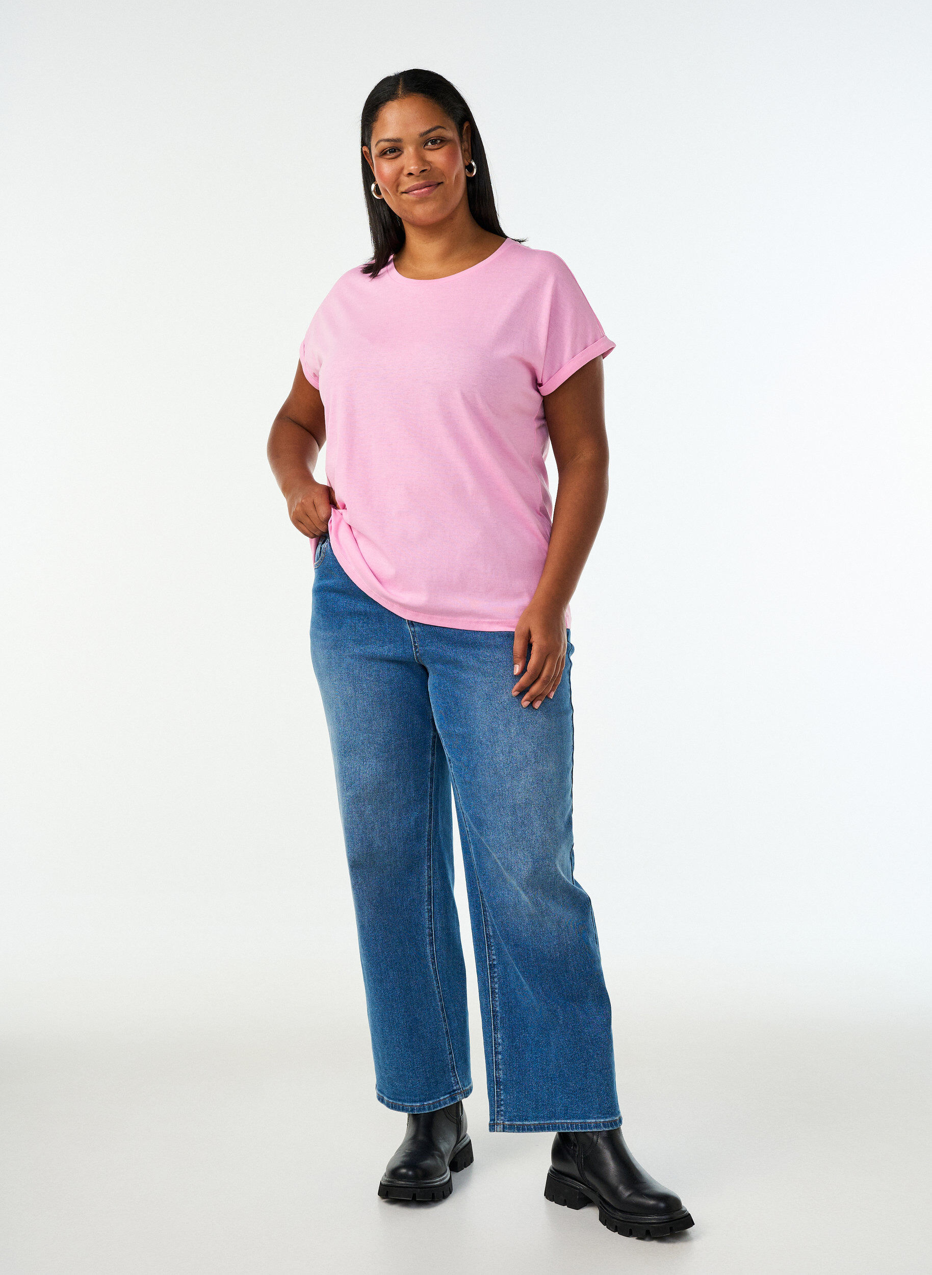 ZizziT-shirt &agrave; manches courtes en coton m&eacute;lang&eacute;, Rose, Model image number 1