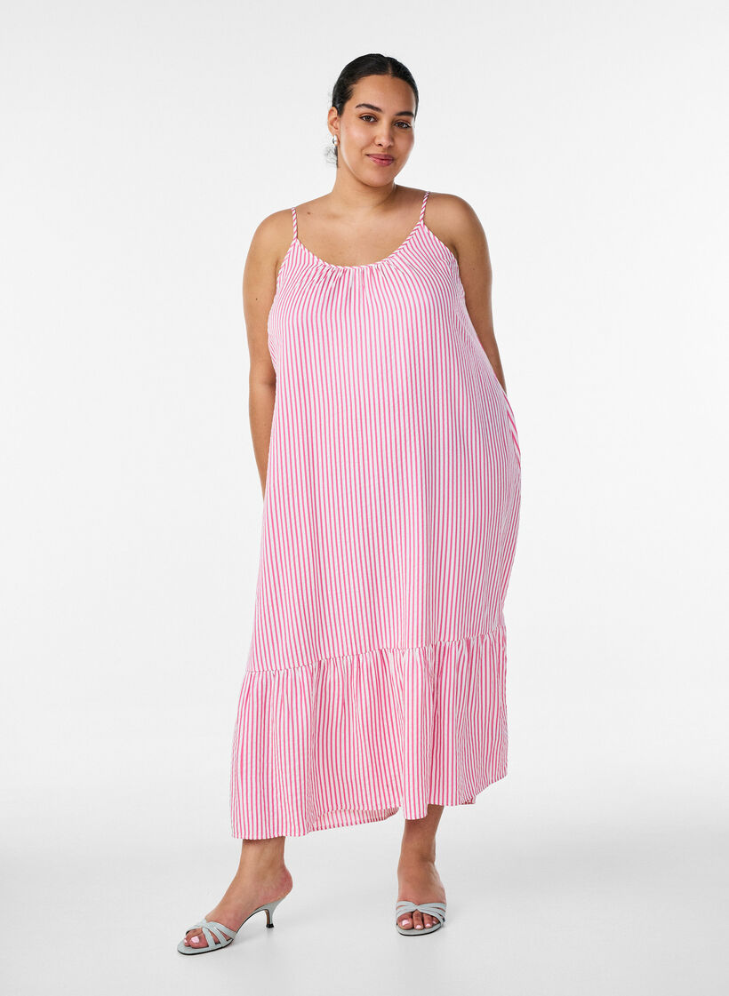 Robe d'&eacute;t&eacute; &agrave; rayures et &agrave; forme en A, Rose, Model image number 0