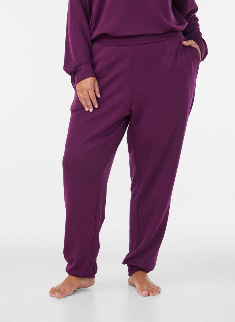 Pantalon en jersey taille haute avec poches, Violet, Model image number 2