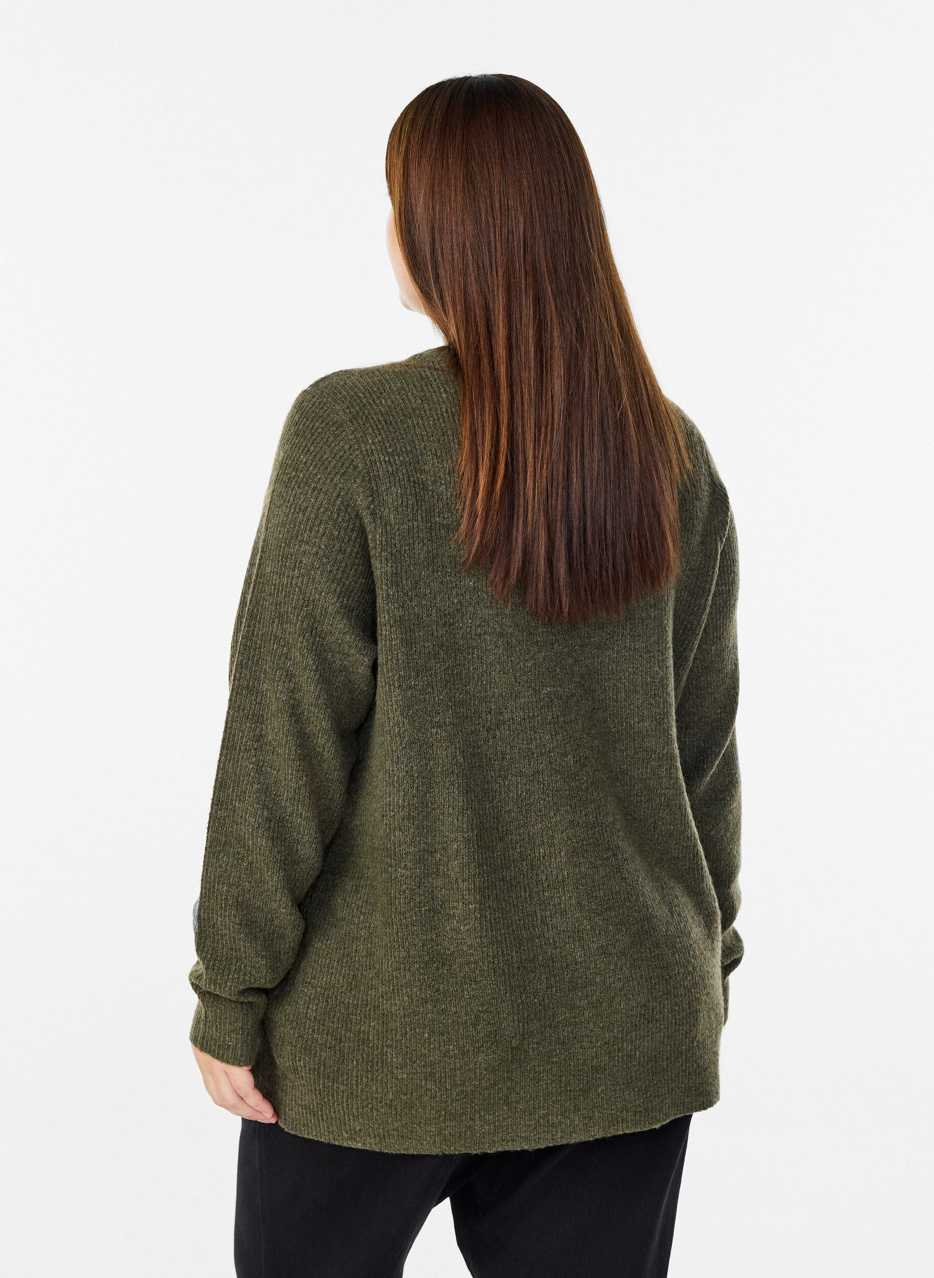 ZizziBlouse en maille chin&eacute;e &agrave; col rond, Vert fonc&eacute;, Model image number 2