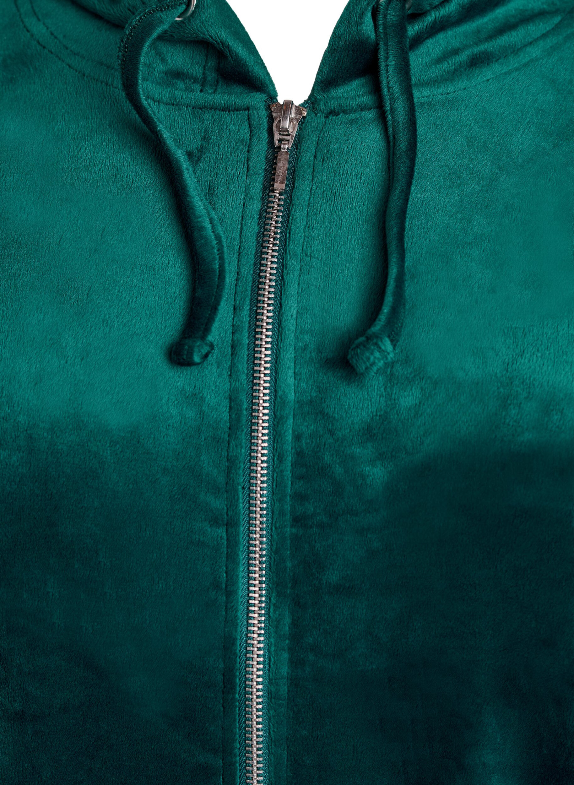 Zizzi Cardigan en velours avec zip et capuche, Vert, Packshot image number 2