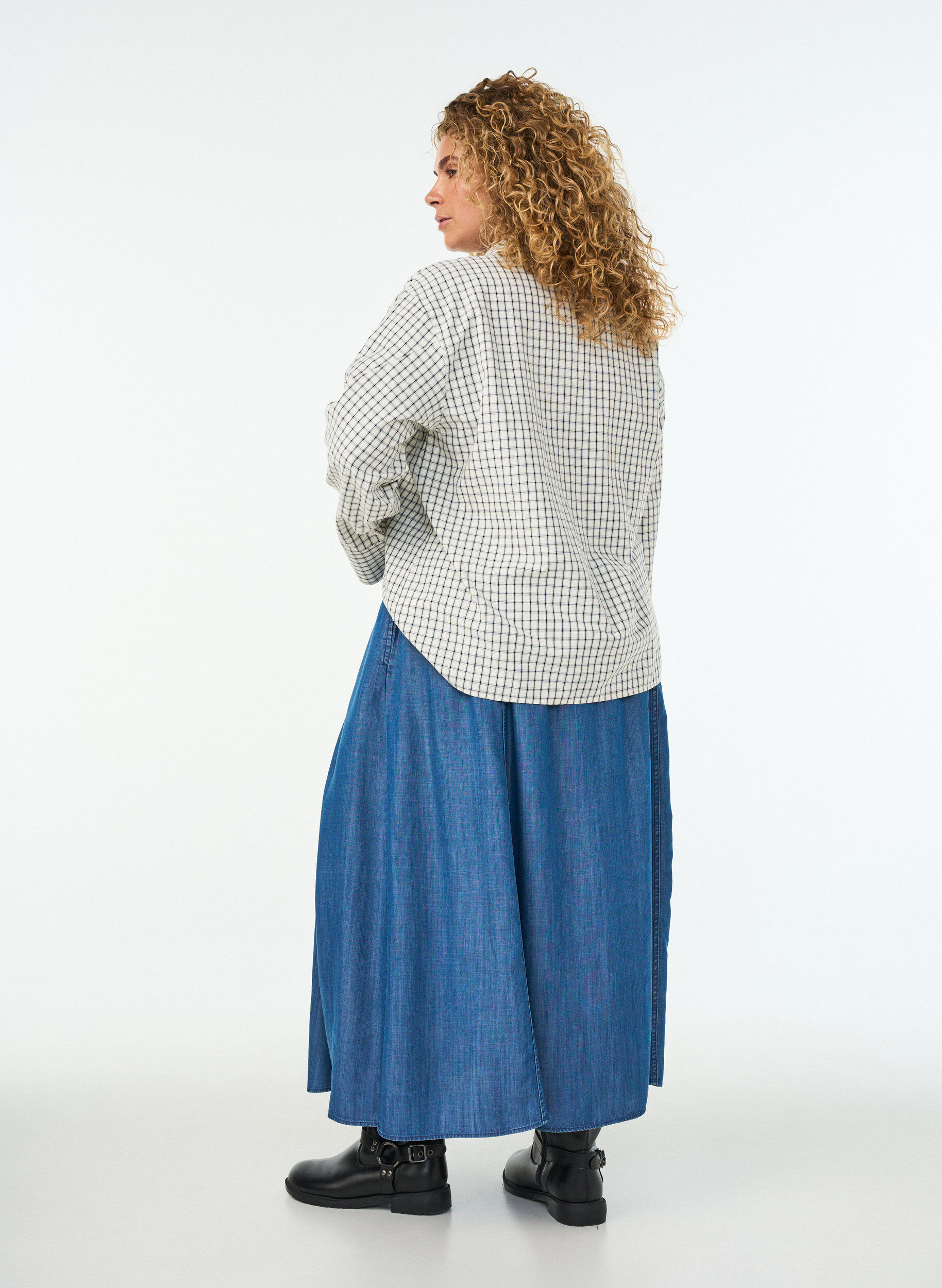 ZizziJupe longue en lyocell aspect denim, Bleu, Model image number 1