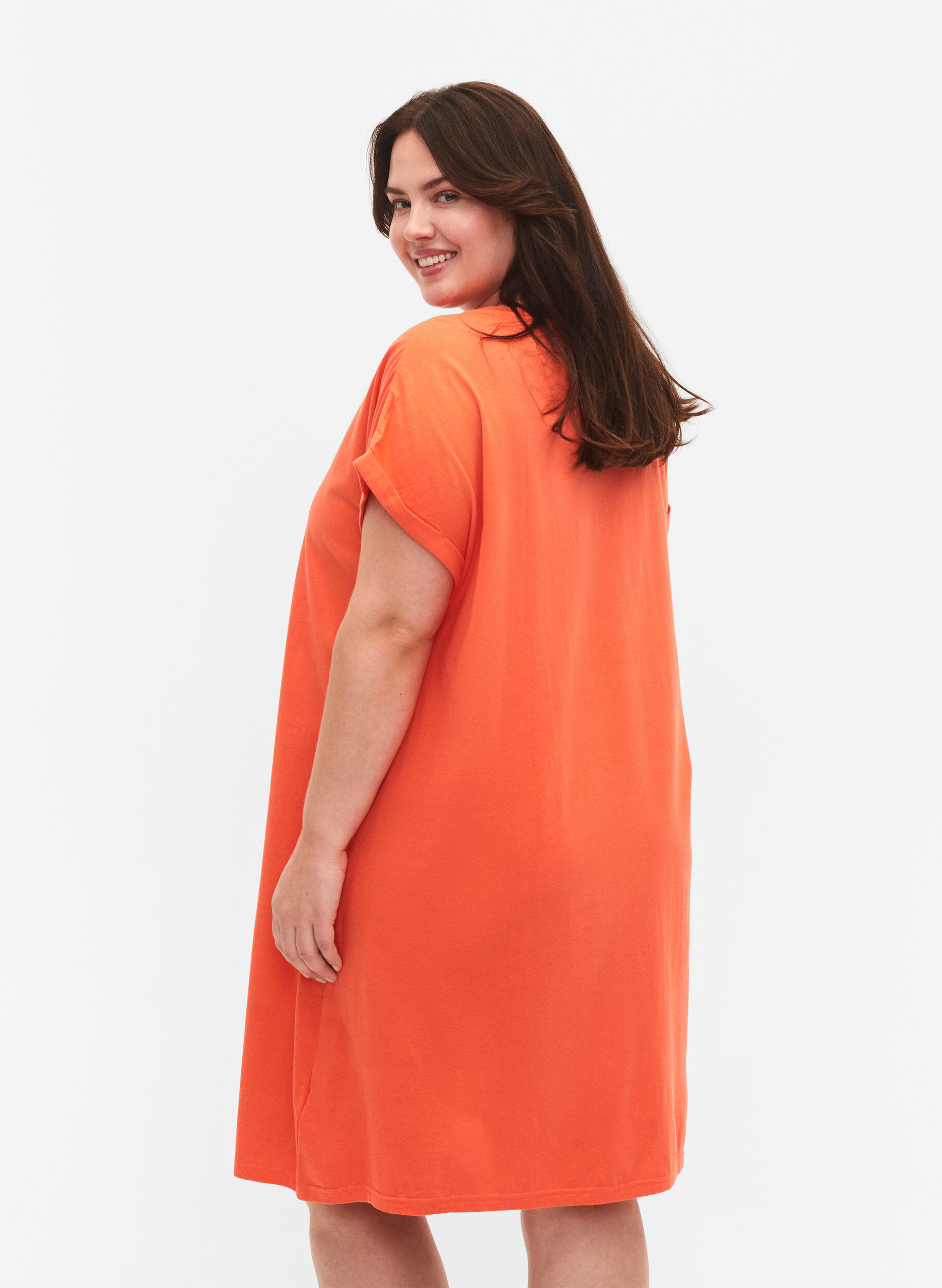 Zizzi Robe en coton &agrave; manches courtes (2-pack), Living Coral / Black, Model image number 1
