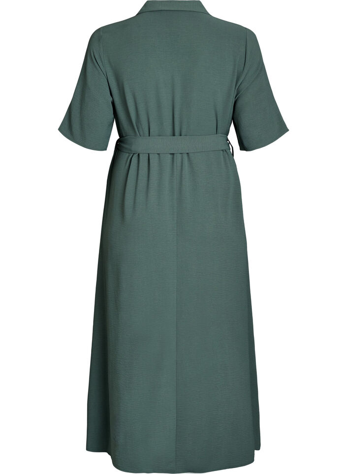 Robe chemise midi avec ceinture &agrave; nouer, Vert fonc&eacute;, Packshot image number 1