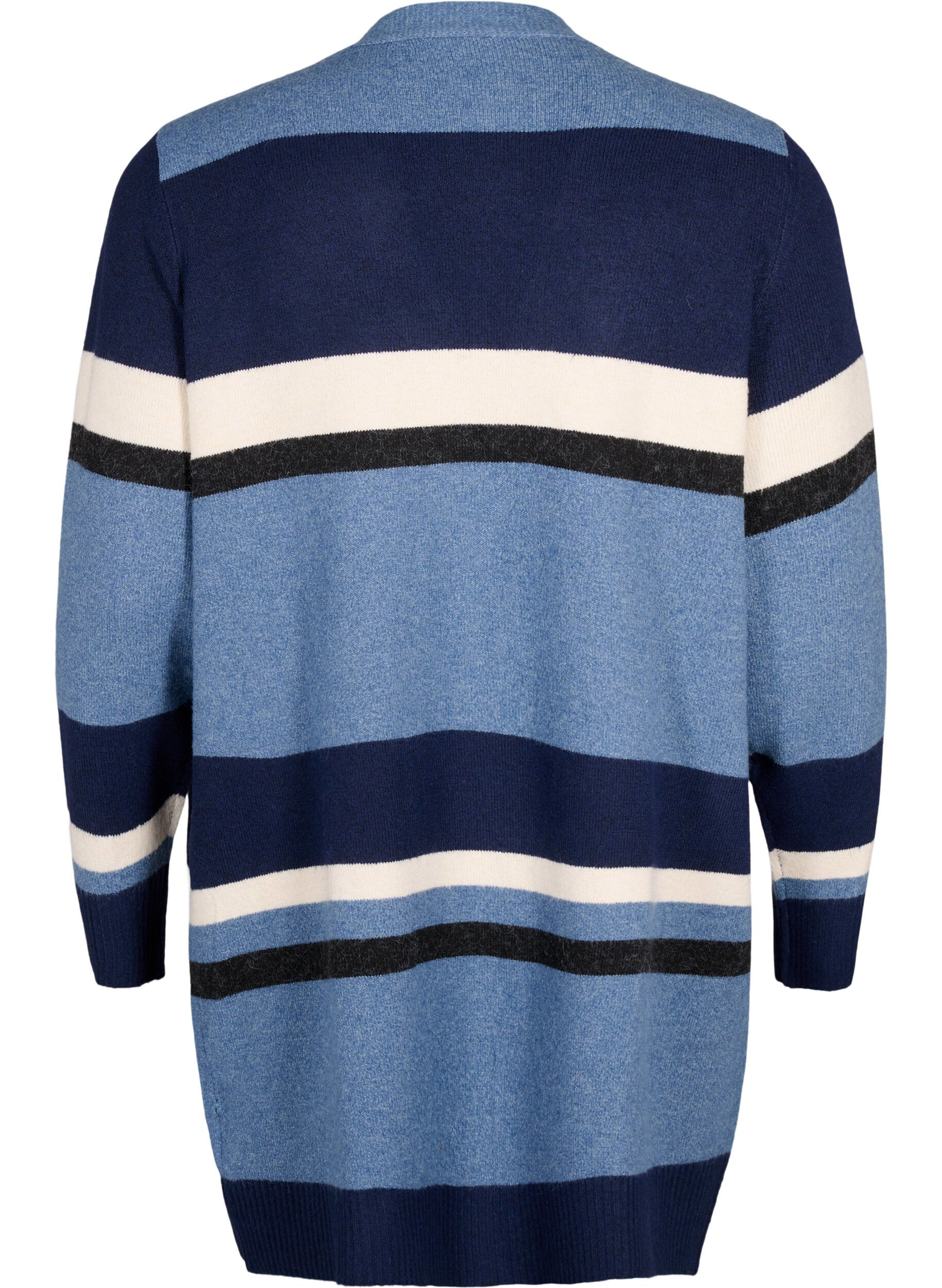 Zizzi Cardigan long en tricot avec rayures larges, Bleu, Packshot image number 1
