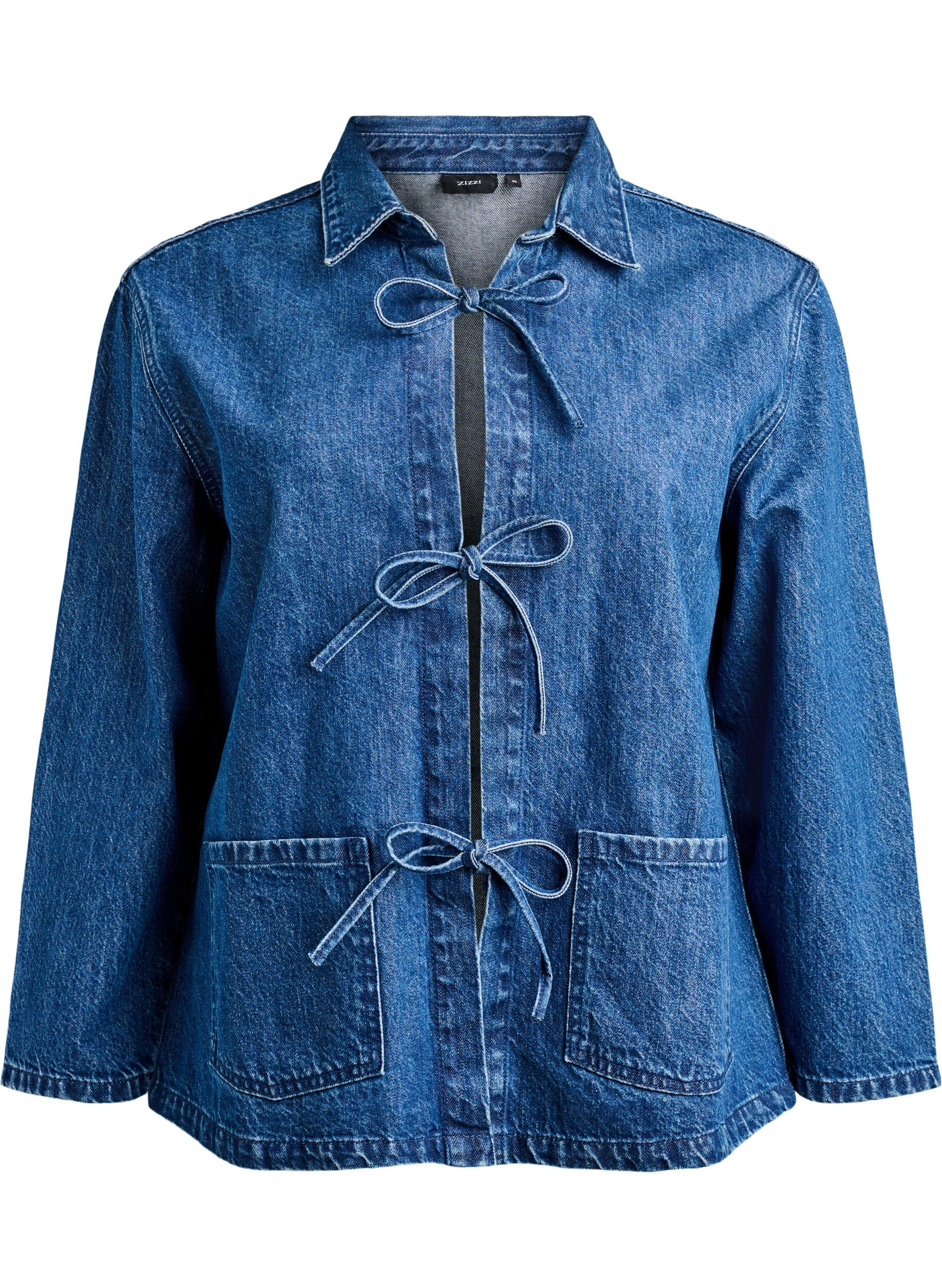 Zizzi Veste en jean avec n&oelig;ud de fermeture et poches, Blue Denim, Packshot image number 0