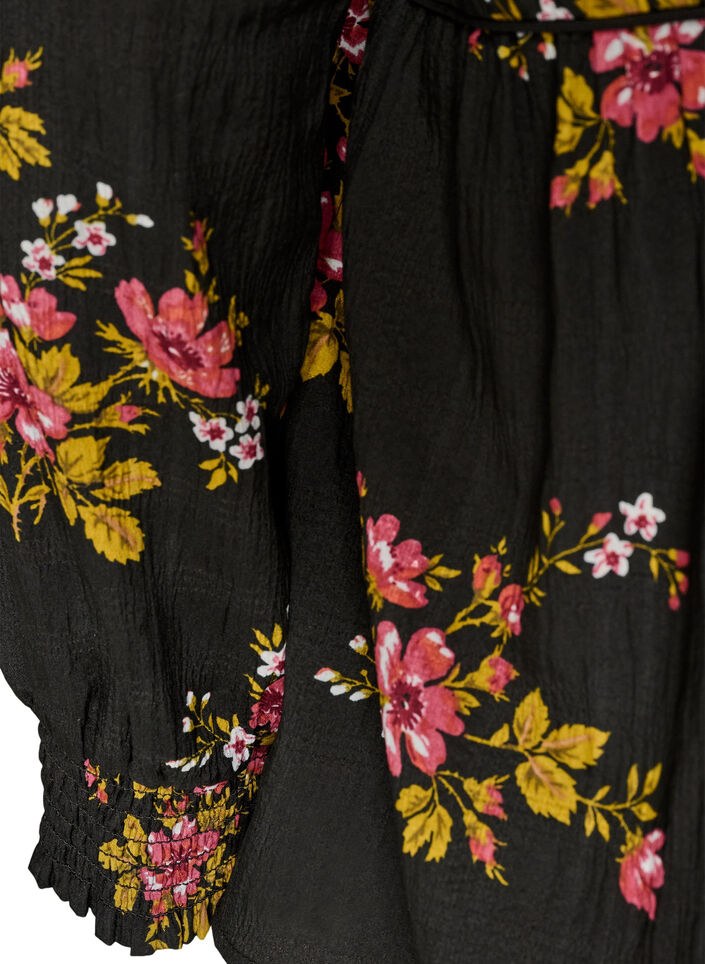 Chemisier &agrave; manches longues avec imprim&eacute; floral, Noir, Packshot image number 3