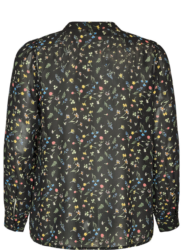 Blouse avec imprim&eacute; int&eacute;gral et patte de boutonnage courte, Noir, Packshot image number 1