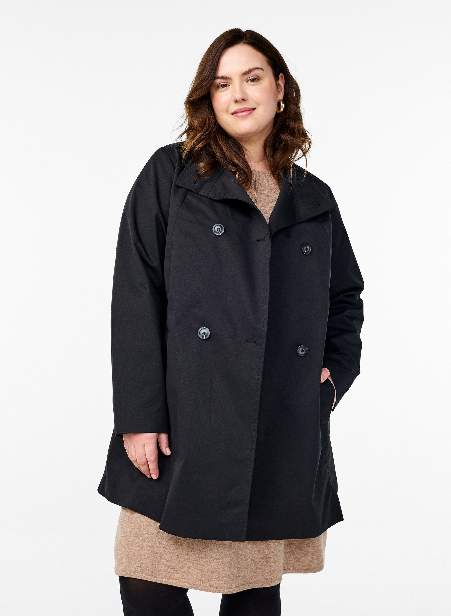 Veste de printemps hydrofuge avec coupe en A, Noir, Model