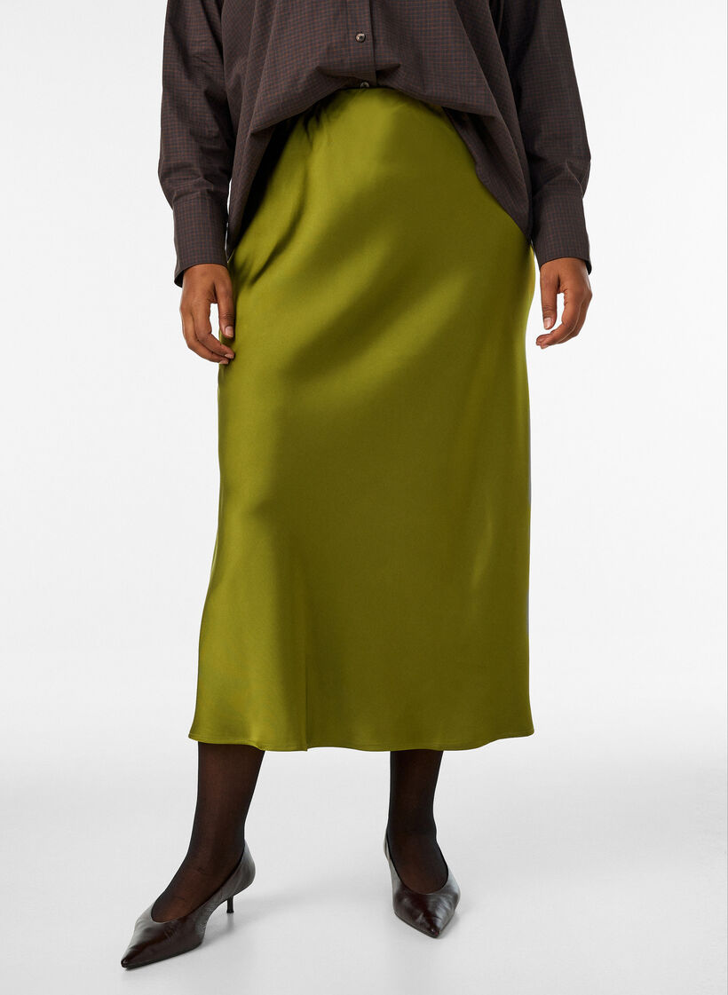 Jupe midi en satin, Vert, Model image number 2