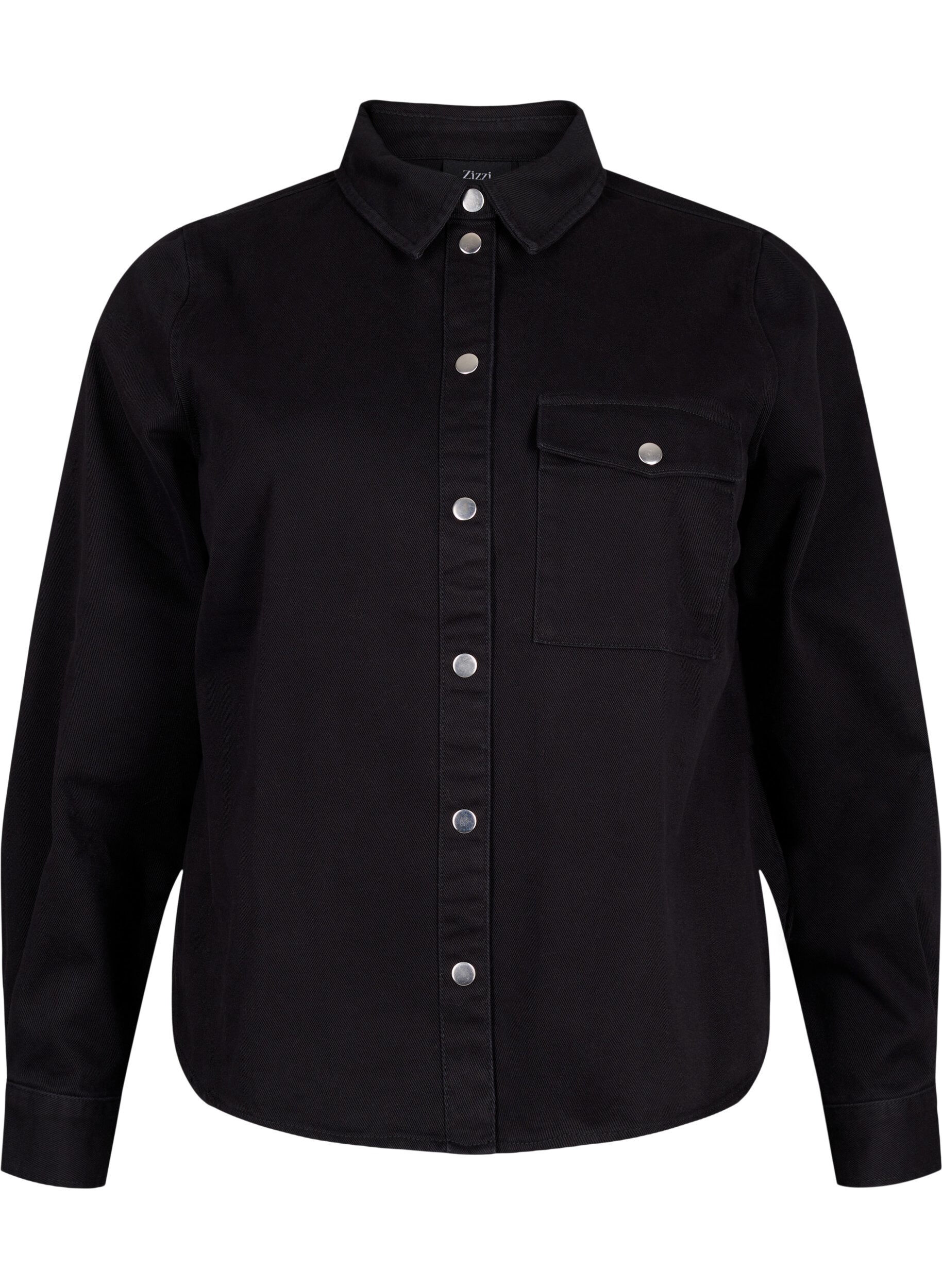 Zizzi Veste en toile boutonn&eacute;e, Black, Packshot image number 0