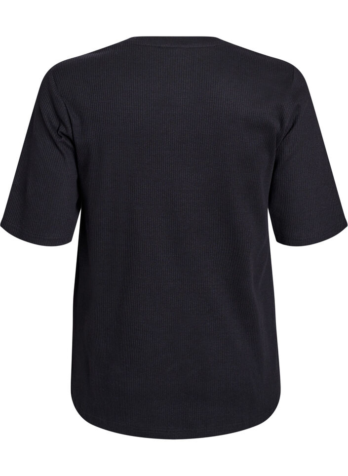 Chemisier en jersey côtelé à manches courtes, Noir, Packshot image number 1