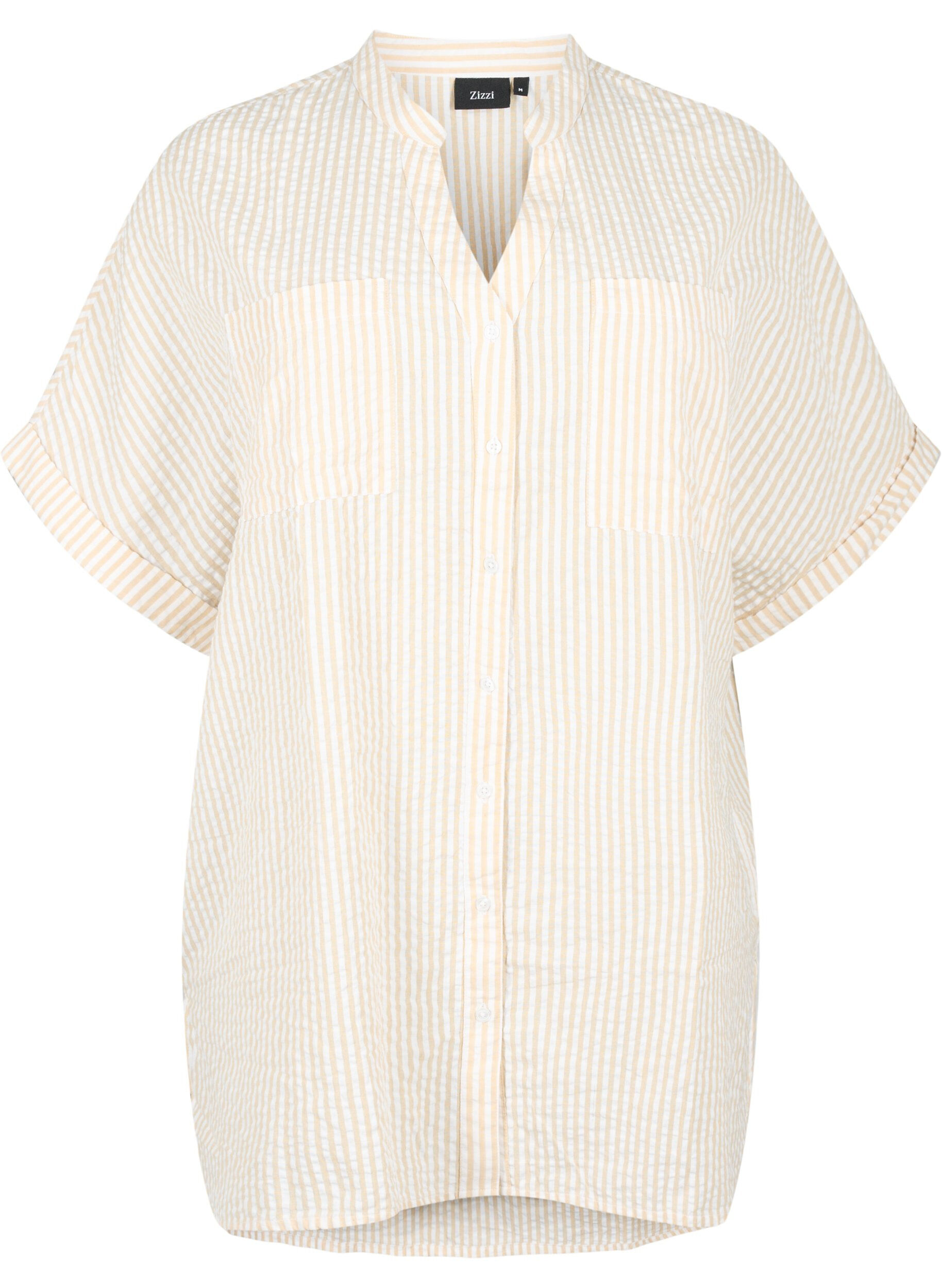 Zizzi Chemise ray&eacute;e avec poches de poitrine, Natrual/S. Stripe, Packshot image number 0