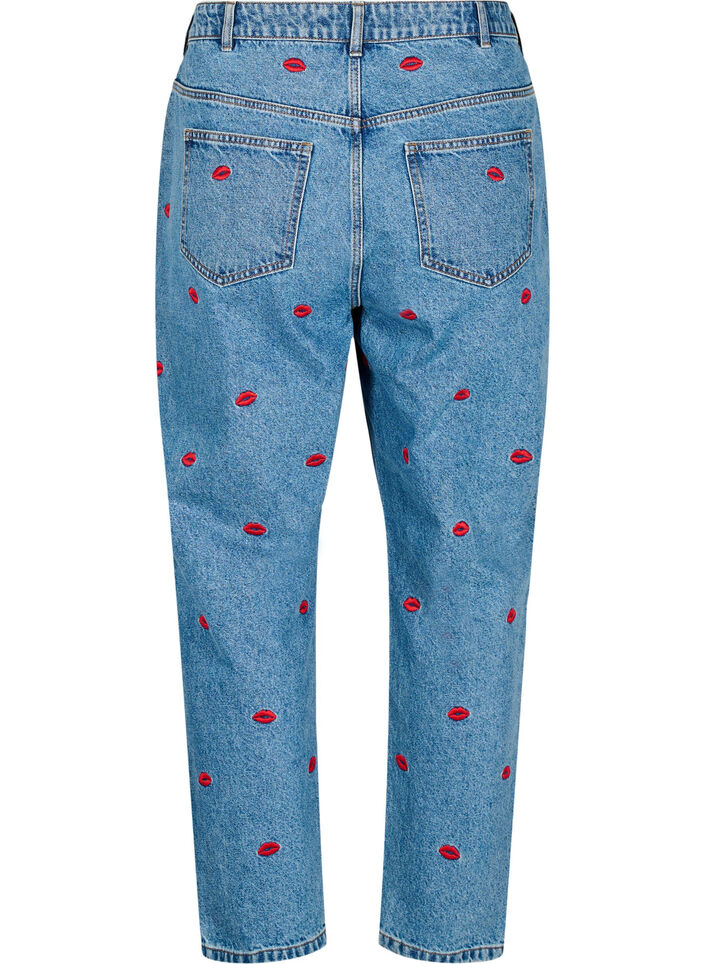 Jeans Mille coupe Mom avec broderies, Bleu Clair, Packshot image number 1