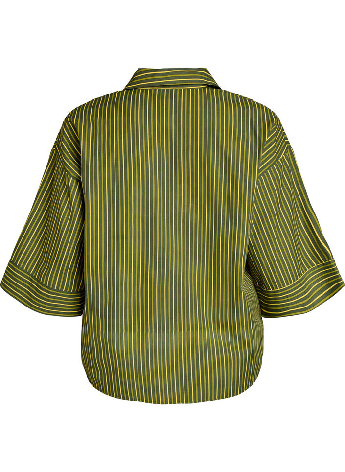 Chemise ample &agrave; rayures avec manches 3/4, Vert, Packshot