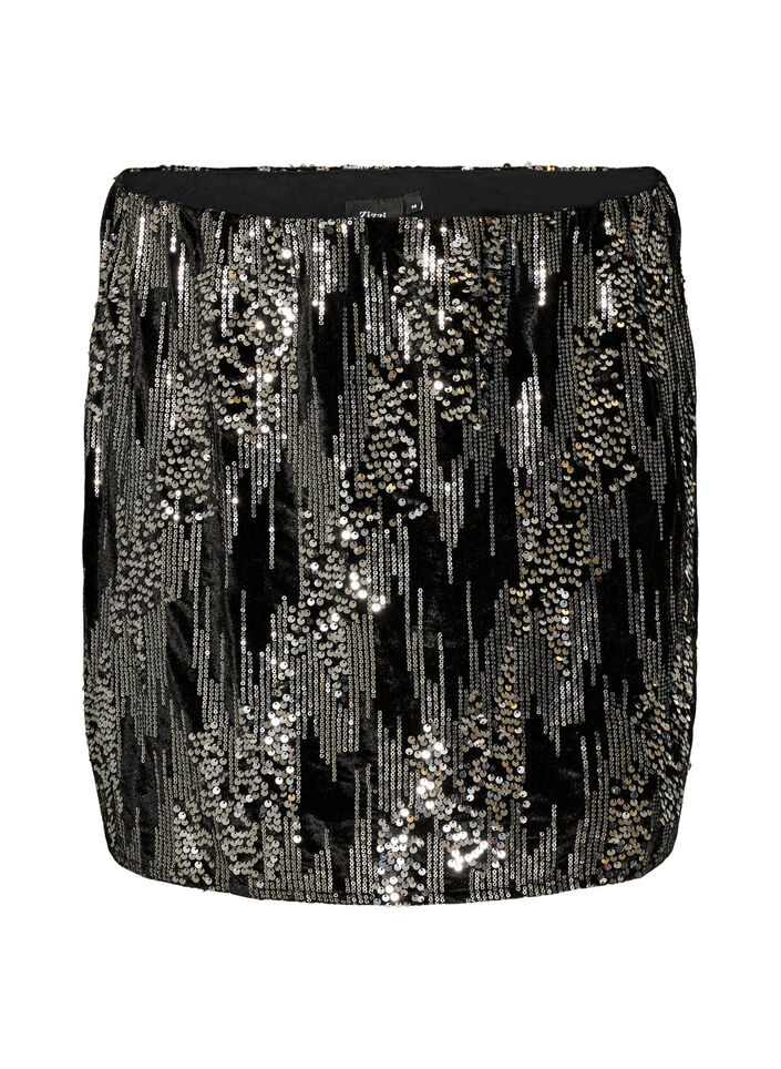 Jupe courte &agrave; sequins, Noir, Packshot image number 0