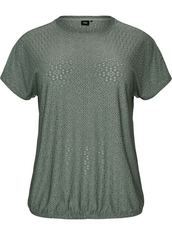 Blouse avec broderie ajour&eacute;e et effet ballon, Vert fonc&eacute;, Packshot image number 0