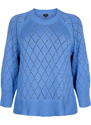 Chemisier tricoté à manches longues avec motif à trous, Blue Bonnet, Packshot image number 0