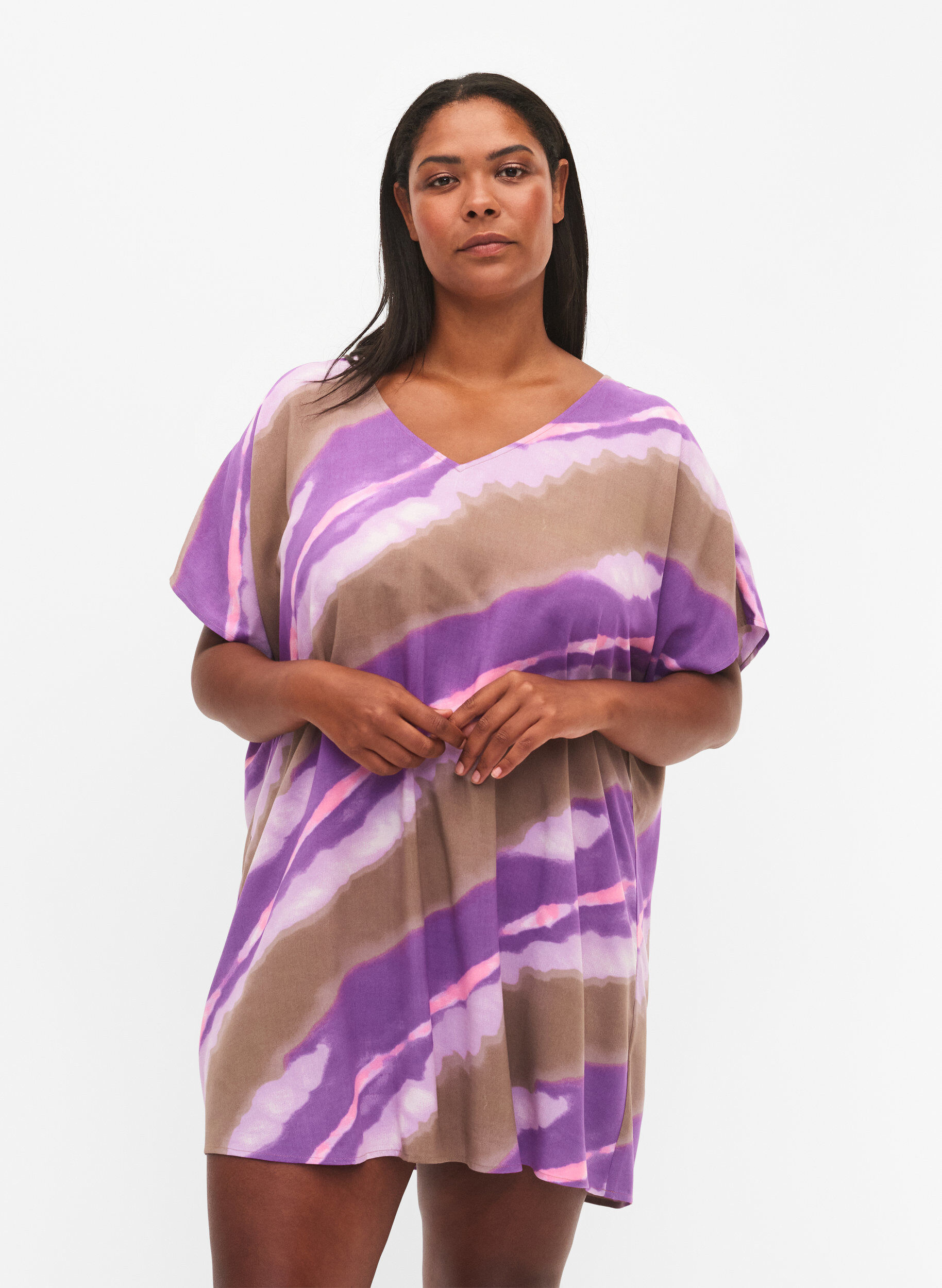 Zizzi Robe de plage imprim&eacute;e en viscose, Fantom Print, Model image number 0