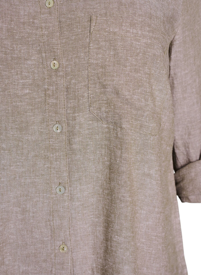 Chemise en lin et viscose avec manches 3/4, Marron, Packshot image number 2