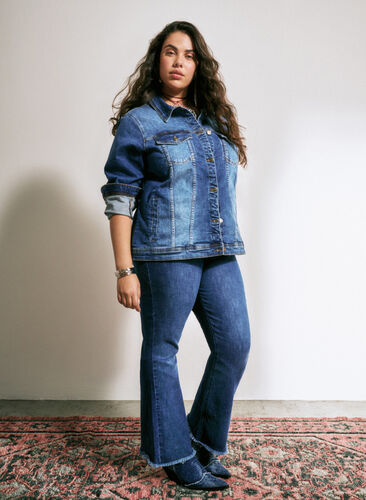 Jeans bootcut Ellen avec bord brut, Blue denim, Image image number 0