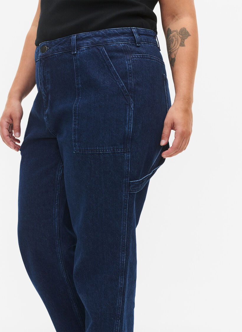 Jeans Cargo Ajusté Droit, Dark blue, Model image number 3