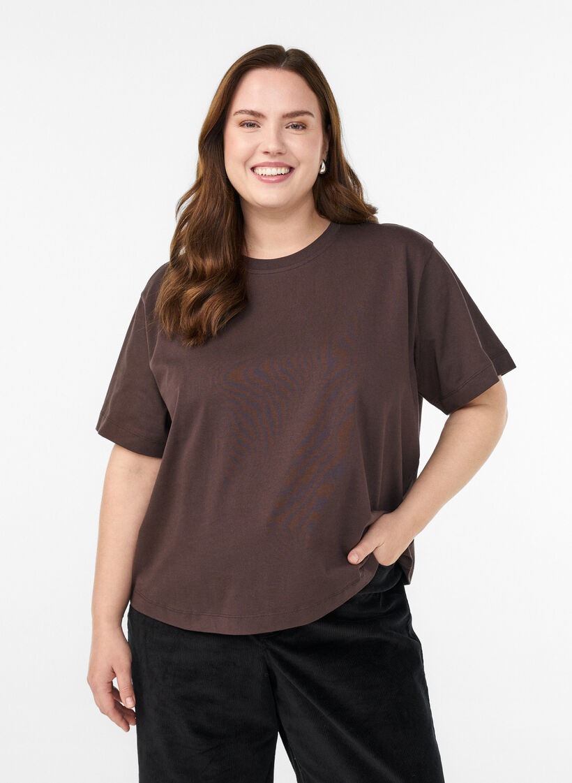 T-shirt boxy en coton, Marron, Model image number 0