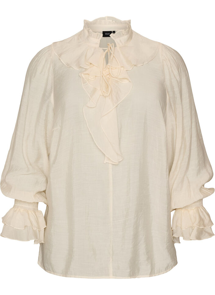 Blouse en viscose avec volants et manches longues, Vanille, Packshot image number 0