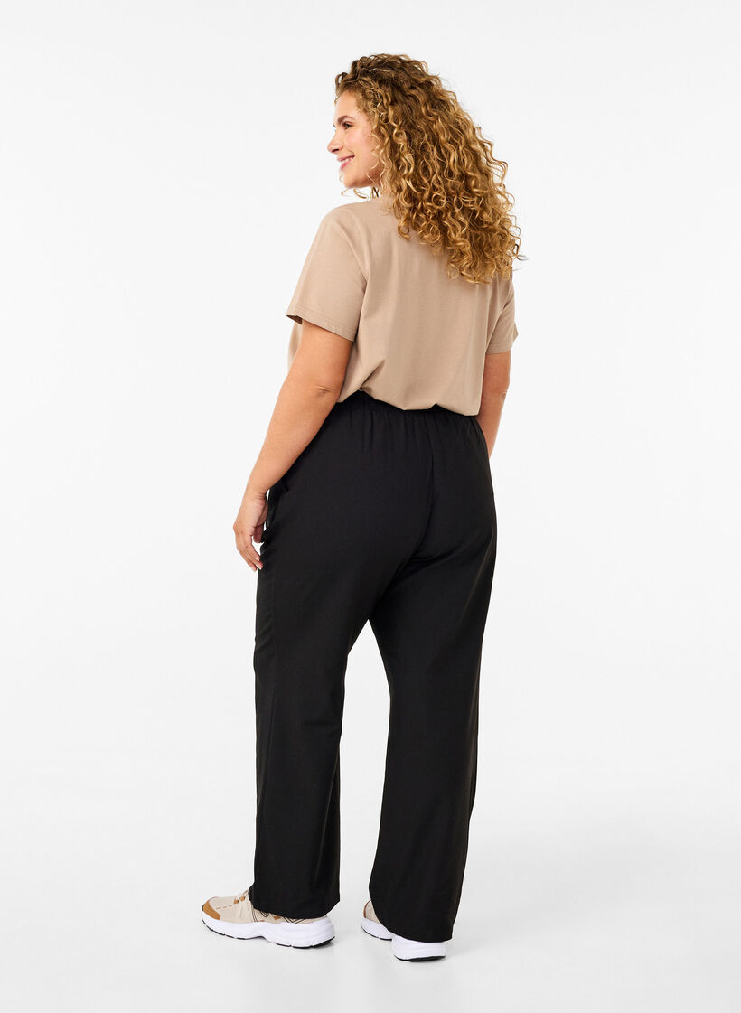 Pantalon évasé avec taille élastiquée, Noir, Model image number 1