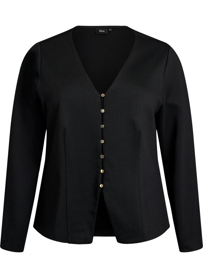 Cardigan à col en V avec des boutons dorés, Noir, Packshot image number 0