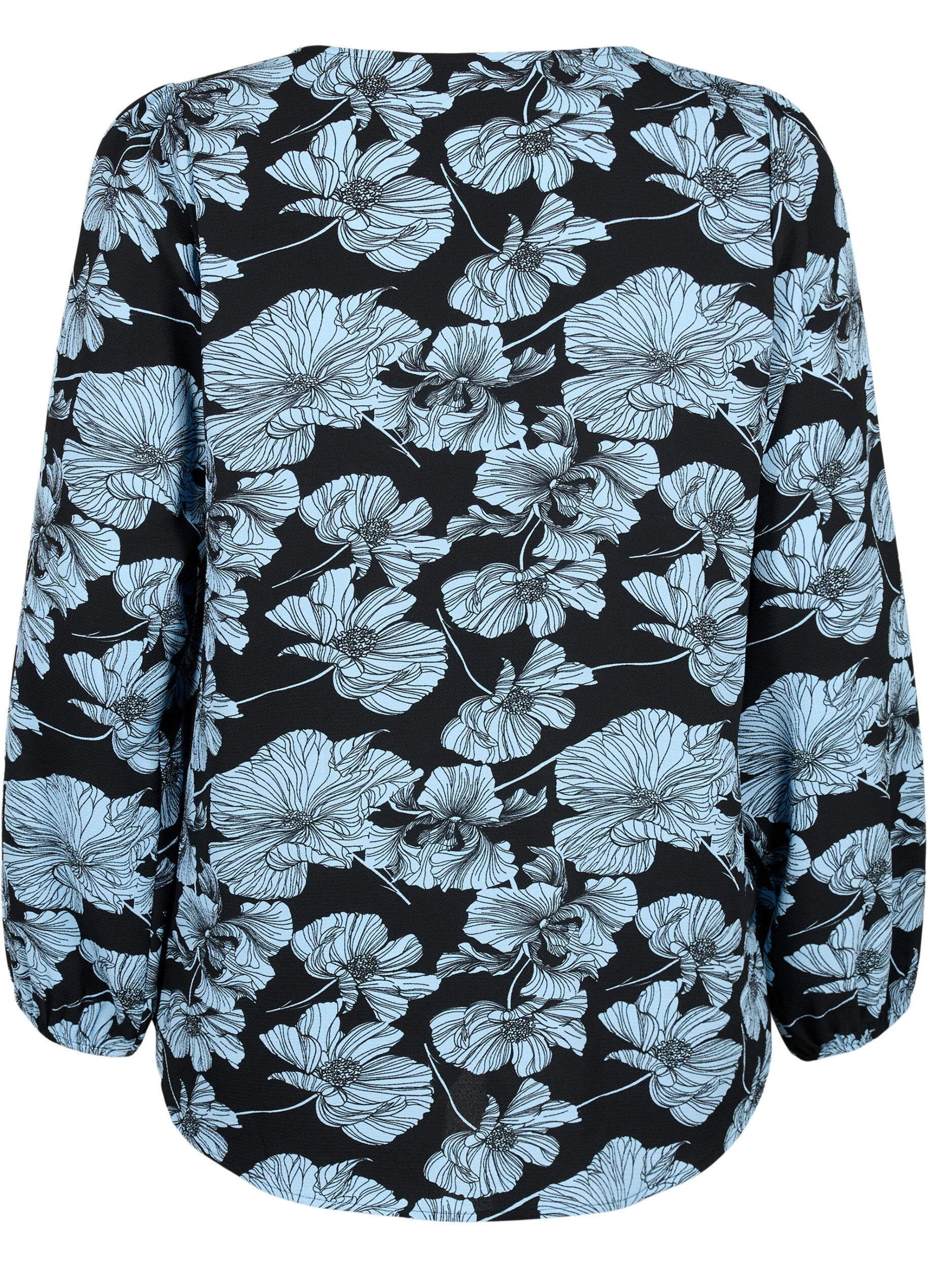 Zizzi Blouse avec col en V et imprim&eacute;, Black B. Flower AOP, Packshot image number 1