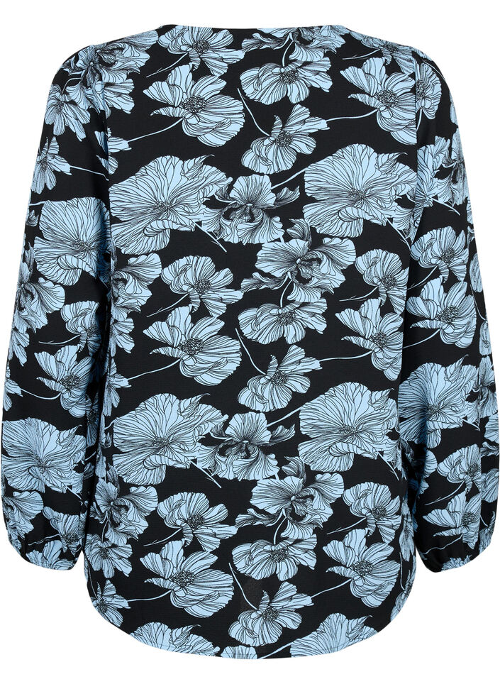 Blouse avec col en V et imprimé, Black B. Flower AOP, Packshot image number 1
