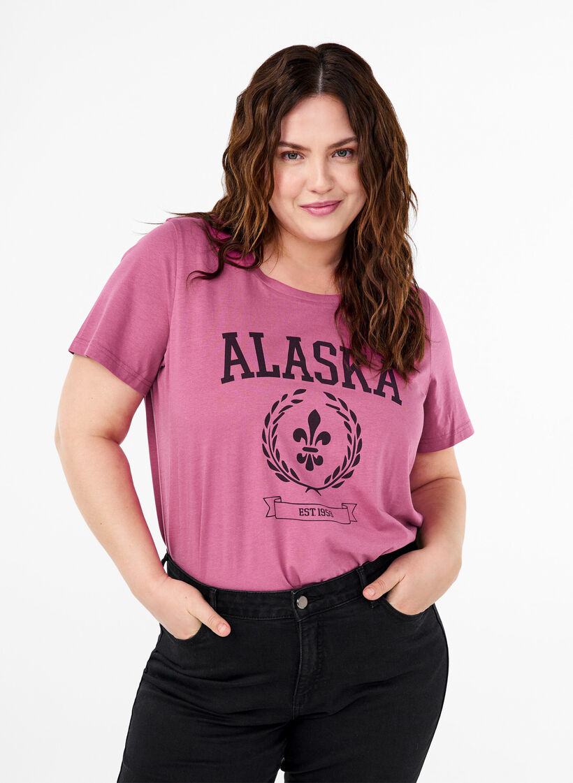T-shirt en coton avec motif de texte, Malaga W. ALASKA, Model image number 0