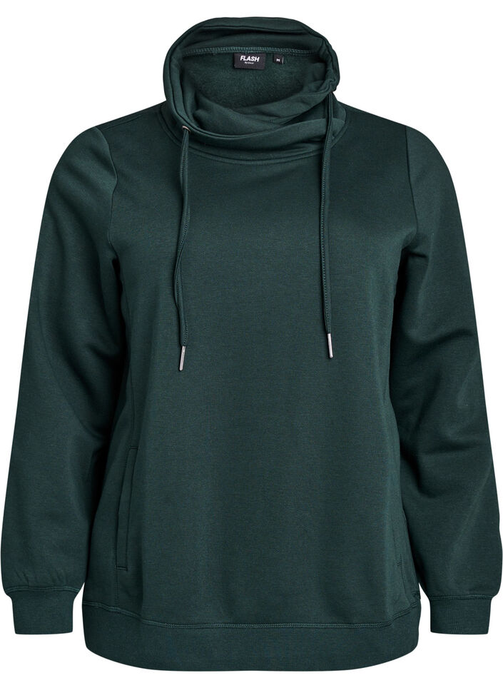 Sweatshirt avec col montant et poches, Vert fonc&eacute;, Packshot image number 0