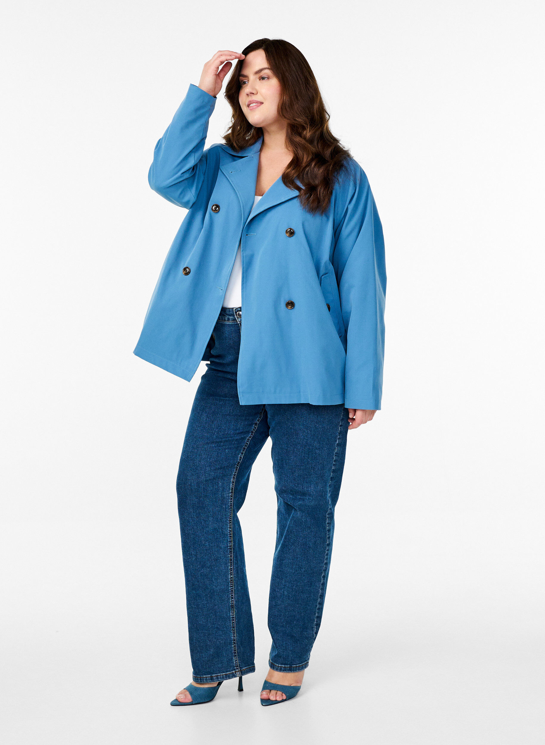 Zizzi Trench court avec poches, Bleu, Model image number 1