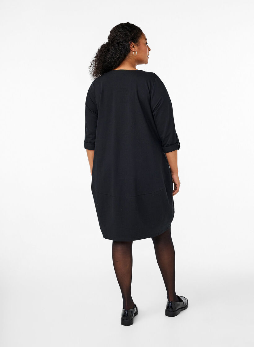 Robe en coton avec coupe ballon, Noir, Model image number 2