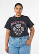 T-shirt en coton bio avec imprim&eacute; rock, Noir, Model image number 0