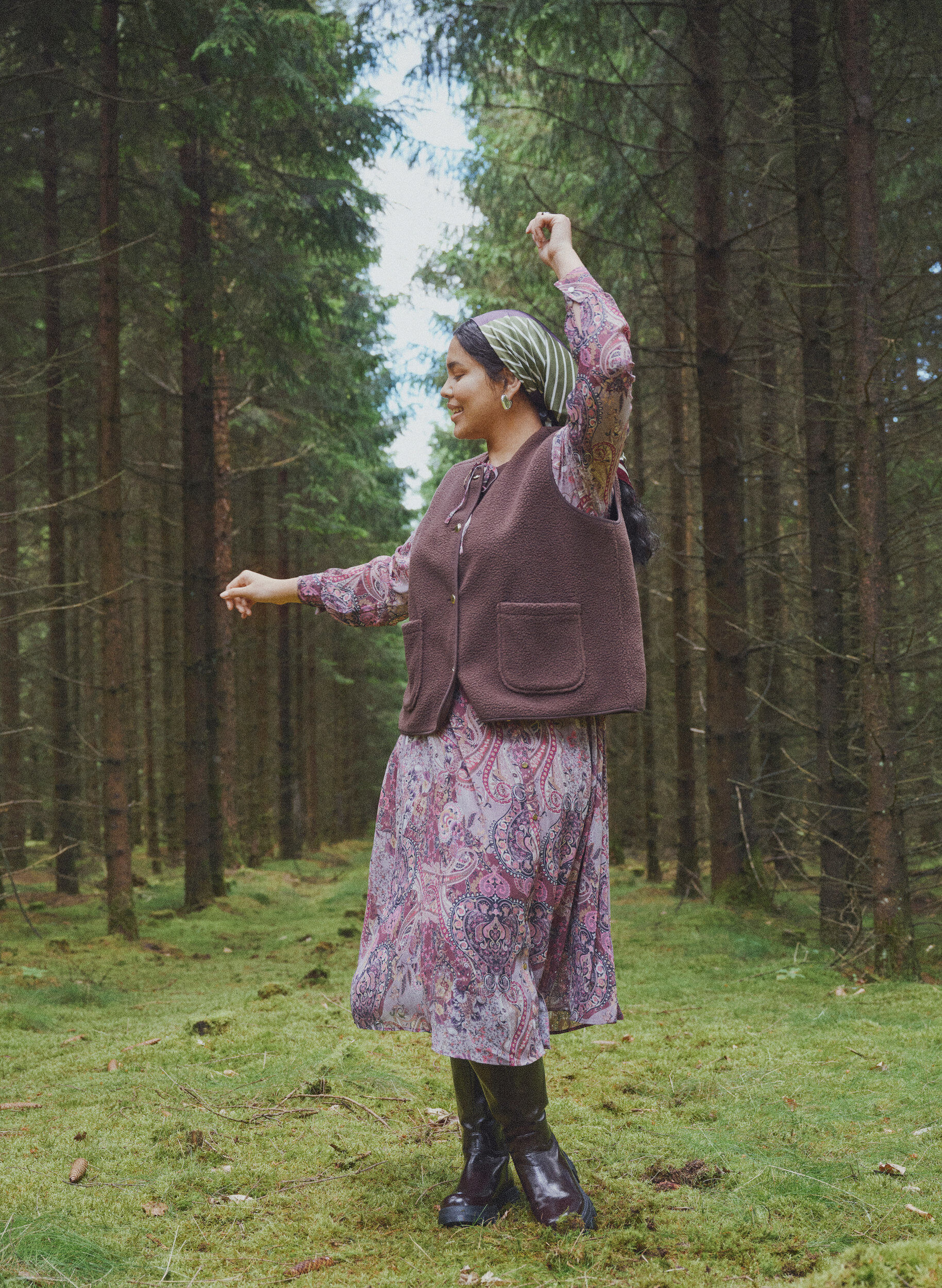 Robe midi &agrave; imprim&eacute; cachemire et taille &eacute;lastique