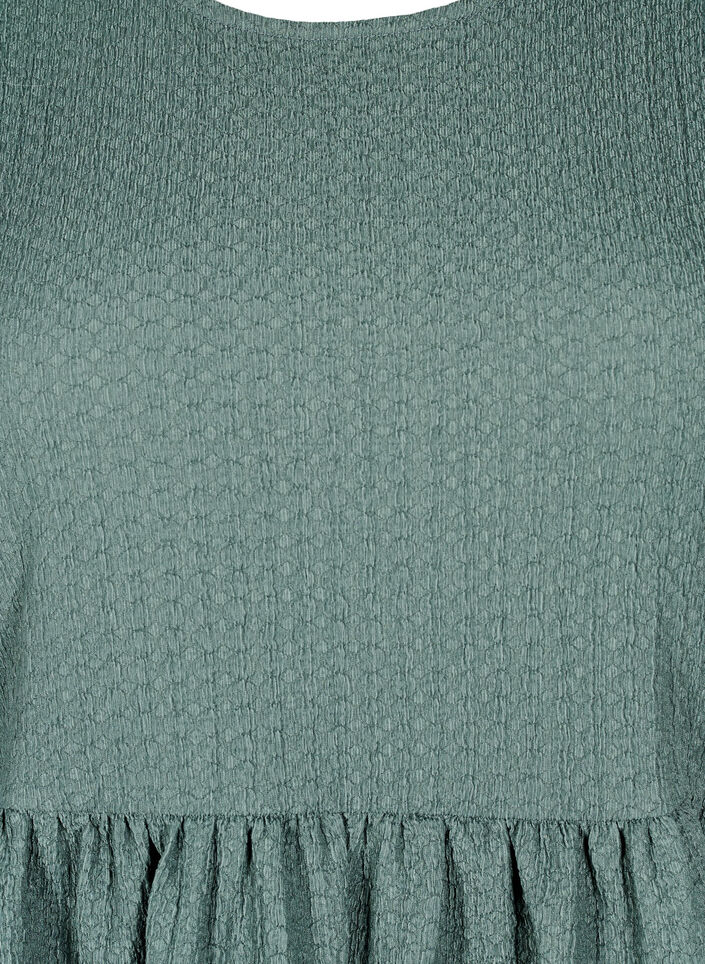 FLASH - Robe courte avec texture et manches 3/4, Balsam Green, Packshot image number 2