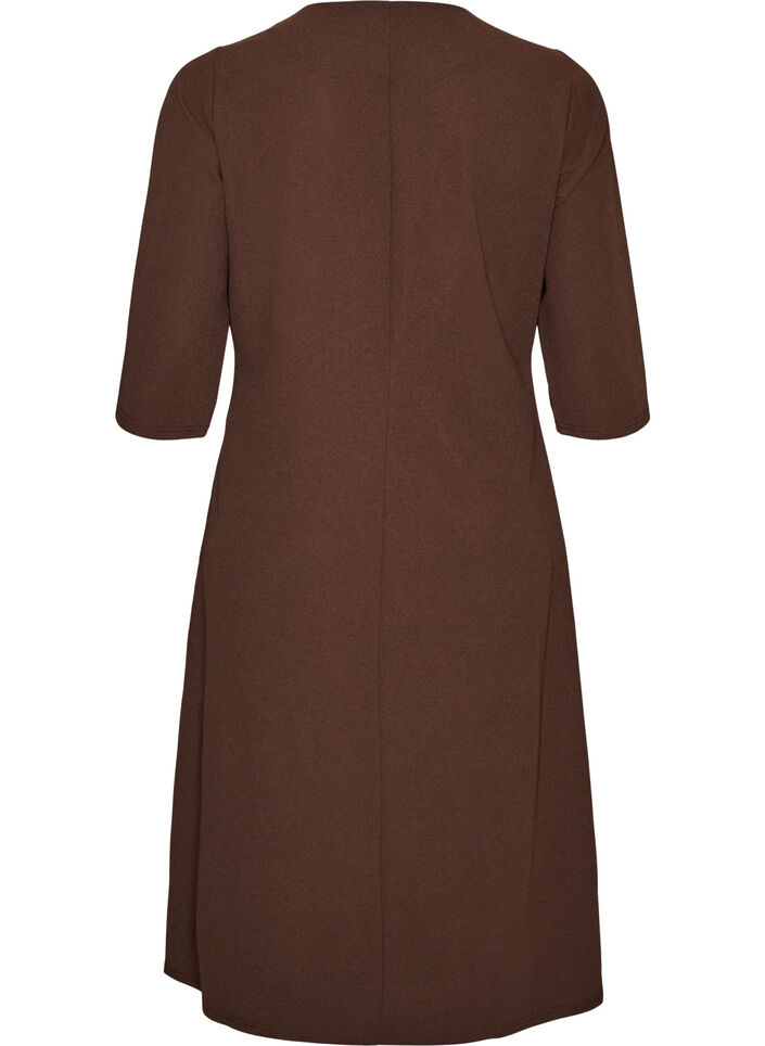 Robe en jersey avec drap&eacute; et boucle d&eacute;corative, Marron, Packshot image number 1